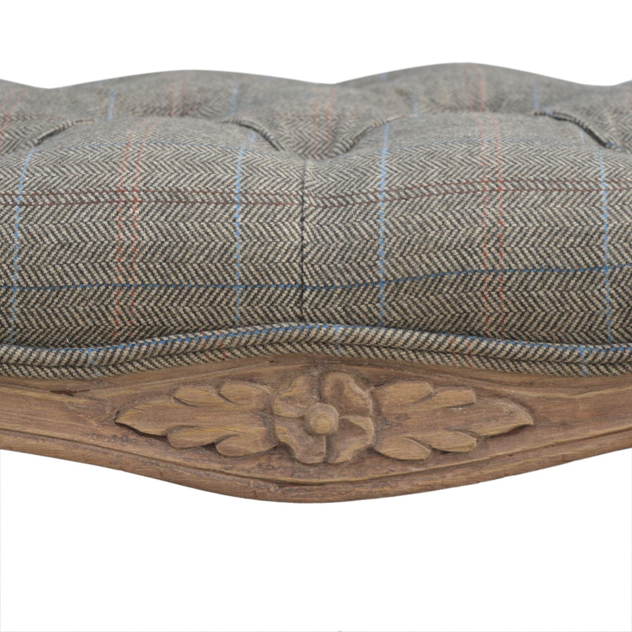 Carved Multi Tweed Bedroom Bench - Solid Mango Wood Seating Furniture for Entryway - product view 4 showing handcrafted...