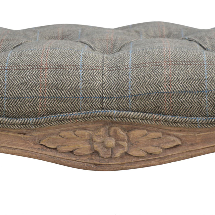 Carved Multi Tweed Bedroom Bench - Solid Mango Wood Seating Furniture for Entryway - product view 4 showing handcrafted...