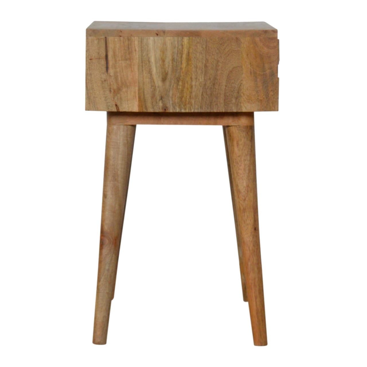 Carved Oak-ish Nightstand - Solid Mango Wood Bedside Table for Bedroom - product view 7 showing handcrafted solid mango...