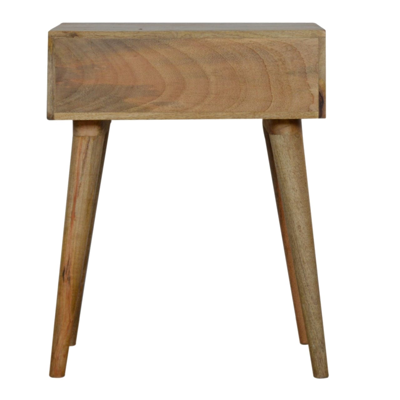 Carved Oak-ish Nightstand - Solid Mango Wood Bedside Table for Bedroom - product view 8 showing handcrafted solid mango...