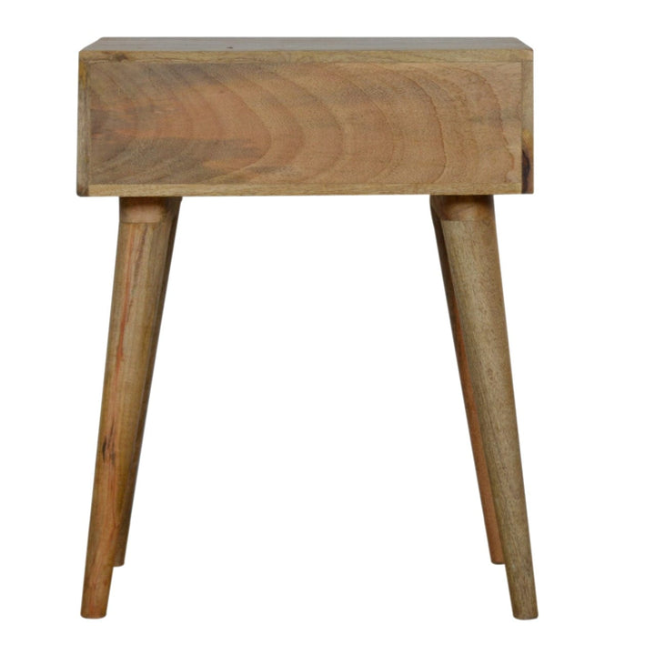 Carved Oak-ish Nightstand - Solid Mango Wood Bedside Table for Bedroom - product view 8 showing handcrafted solid mango...