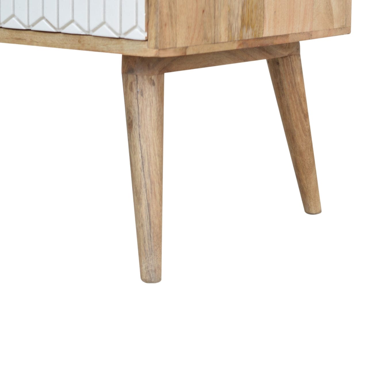 Carved Sleek White Coffee Table - Solid Mango Wood Center Table for Living Room - product view 5 showing handcrafted...