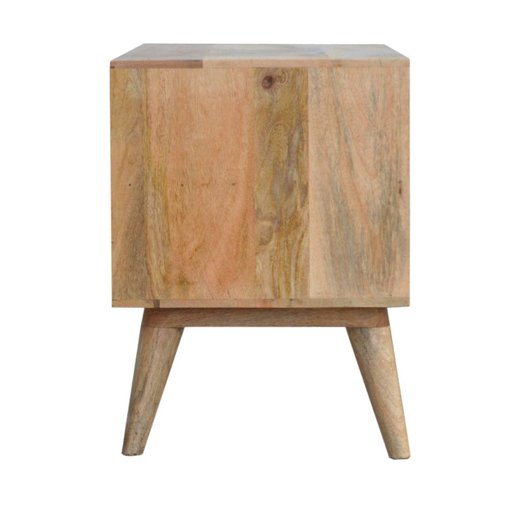 Carved Sleek White TV Stand - Solid Mango Wood Entertainment Center for Living Room - product view 7 showing handcrafted...