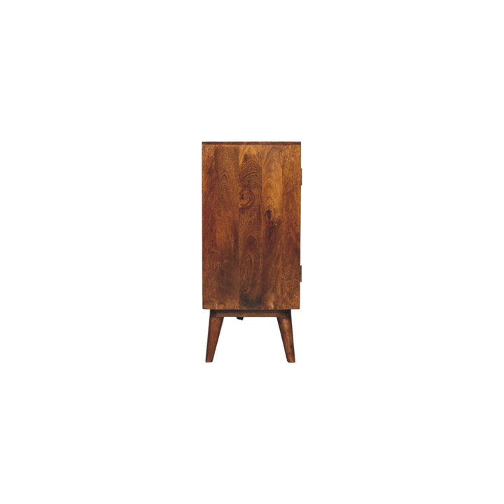 Carved Solis 4 Door Chestnut Sideboard - Solid Mango Wood Buffet Cabinet for Dining Room - product view 7 showing...