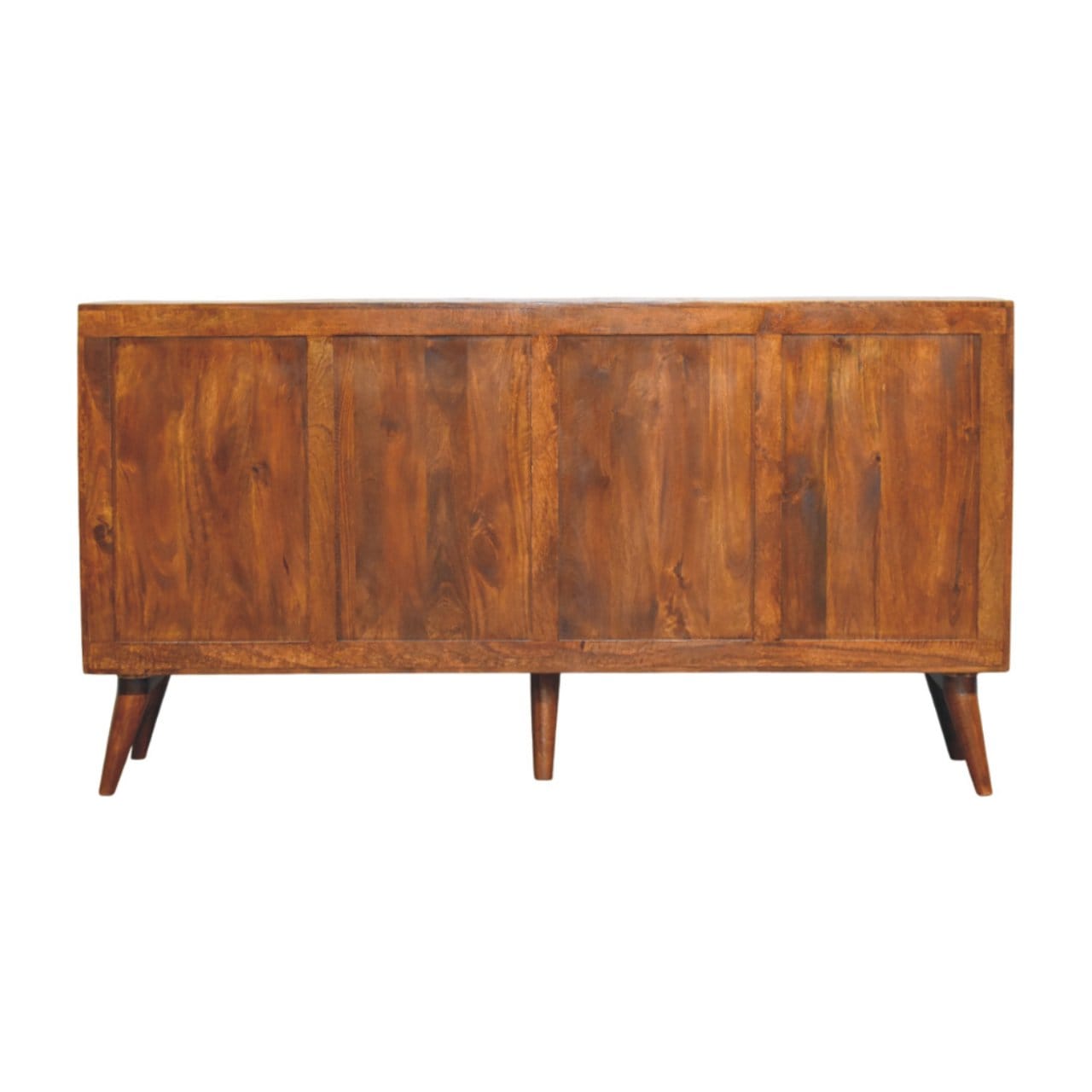 Carved Solis 4 Door Chestnut Sideboard - Solid Mango Wood Buffet Cabinet for Dining Room - product view 8 showing...
