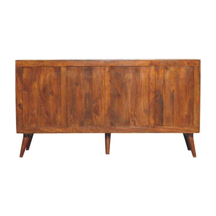 Carved Solis 4 Door Chestnut Sideboard - Solid Mango Wood Buffet Cabinet for Dining Room - product view 8 showing...