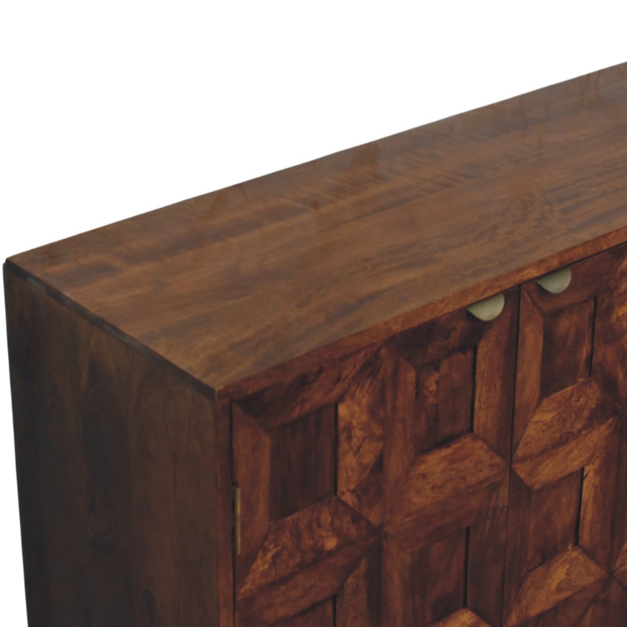 Carved Solis 4 Door Chestnut Sideboard - Solid Mango Wood Buffet Cabinet for Dining Room - product view 4 showing...