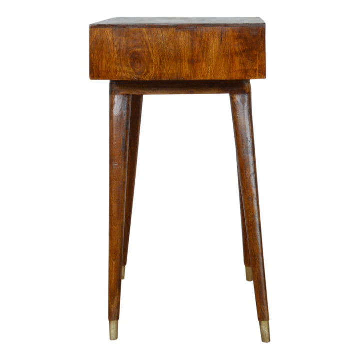 Carved Sunrise Gold Writing Desk - Solid Mango Wood Writing Table for Home Office - product view 7 showing handcrafted...