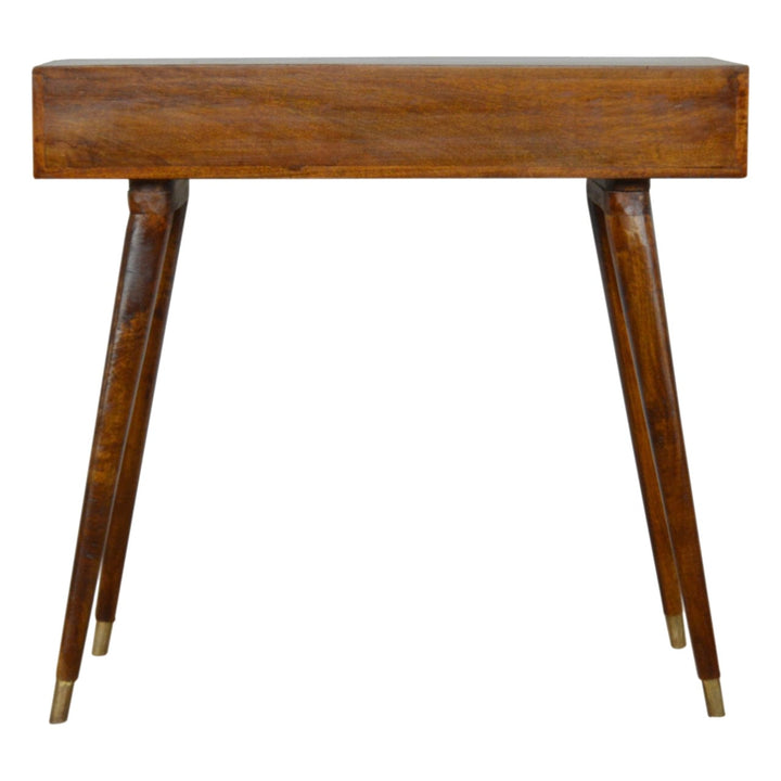 Carved Sunrise Gold Writing Desk - Solid Mango Wood Writing Table for Home Office - product view 8 showing handcrafted...