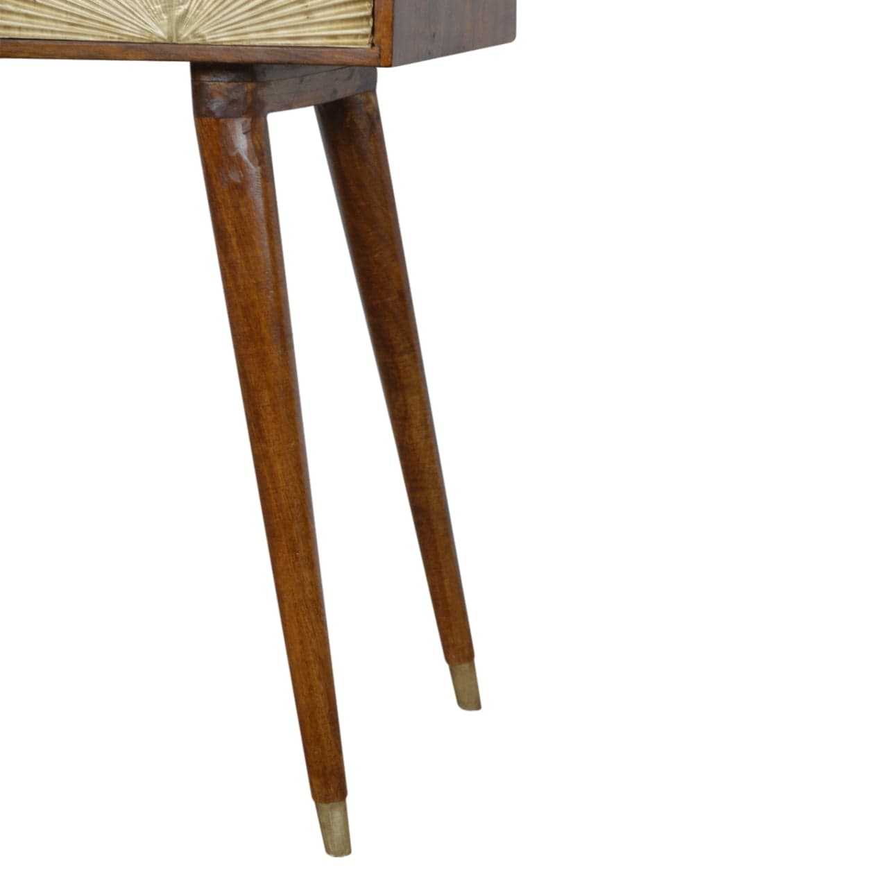 Carved Sunrise Gold Writing Desk - Solid Mango Wood Writing Table for Home Office - product view 3 showing handcrafted...