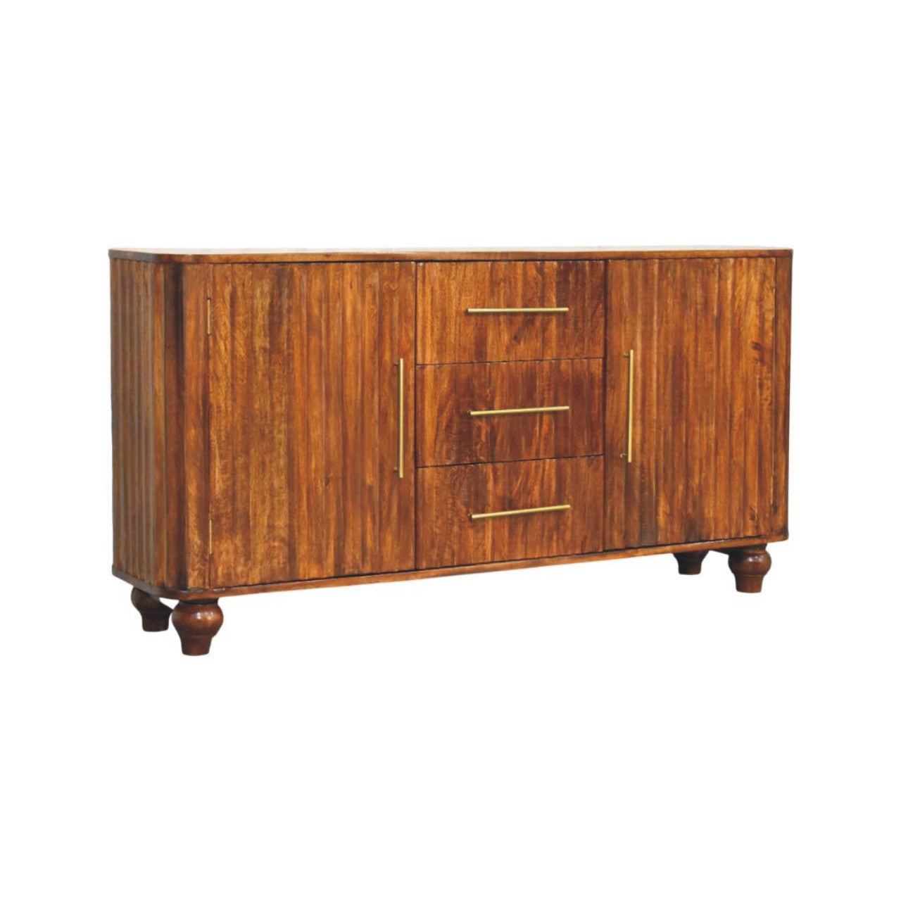 Chestnut Curve Sideboard in Solid Mango Wood - product view 2 showing handcrafted solid mango wood sideboard