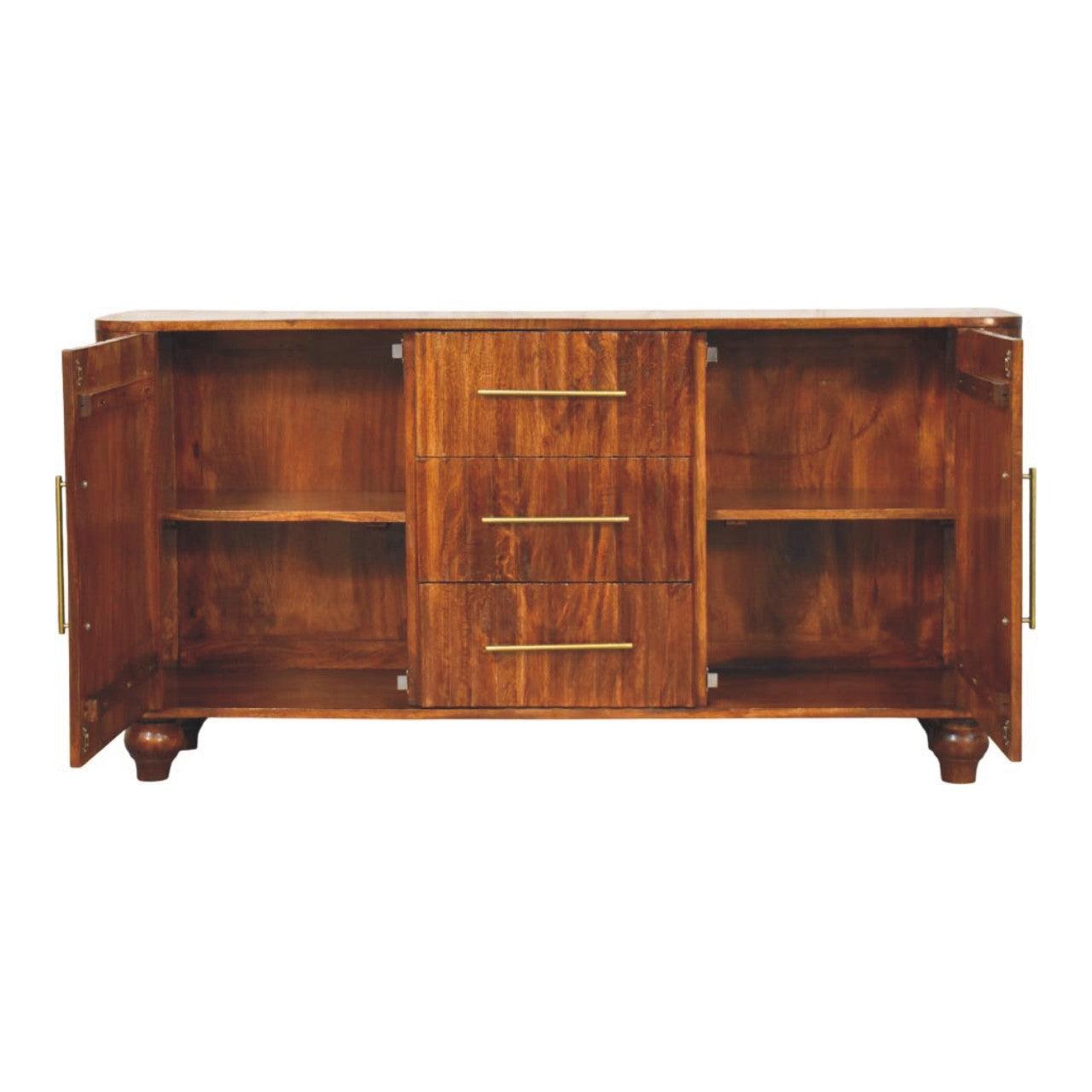 Chestnut Curve Sideboard in Solid Mango Wood - product view 8 showing handcrafted solid mango wood sideboard
