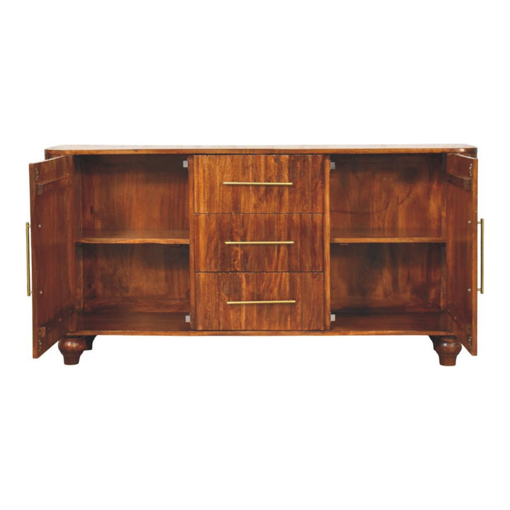 Chestnut Curve Sideboard in Solid Mango Wood - product view 8 showing handcrafted solid mango wood sideboard