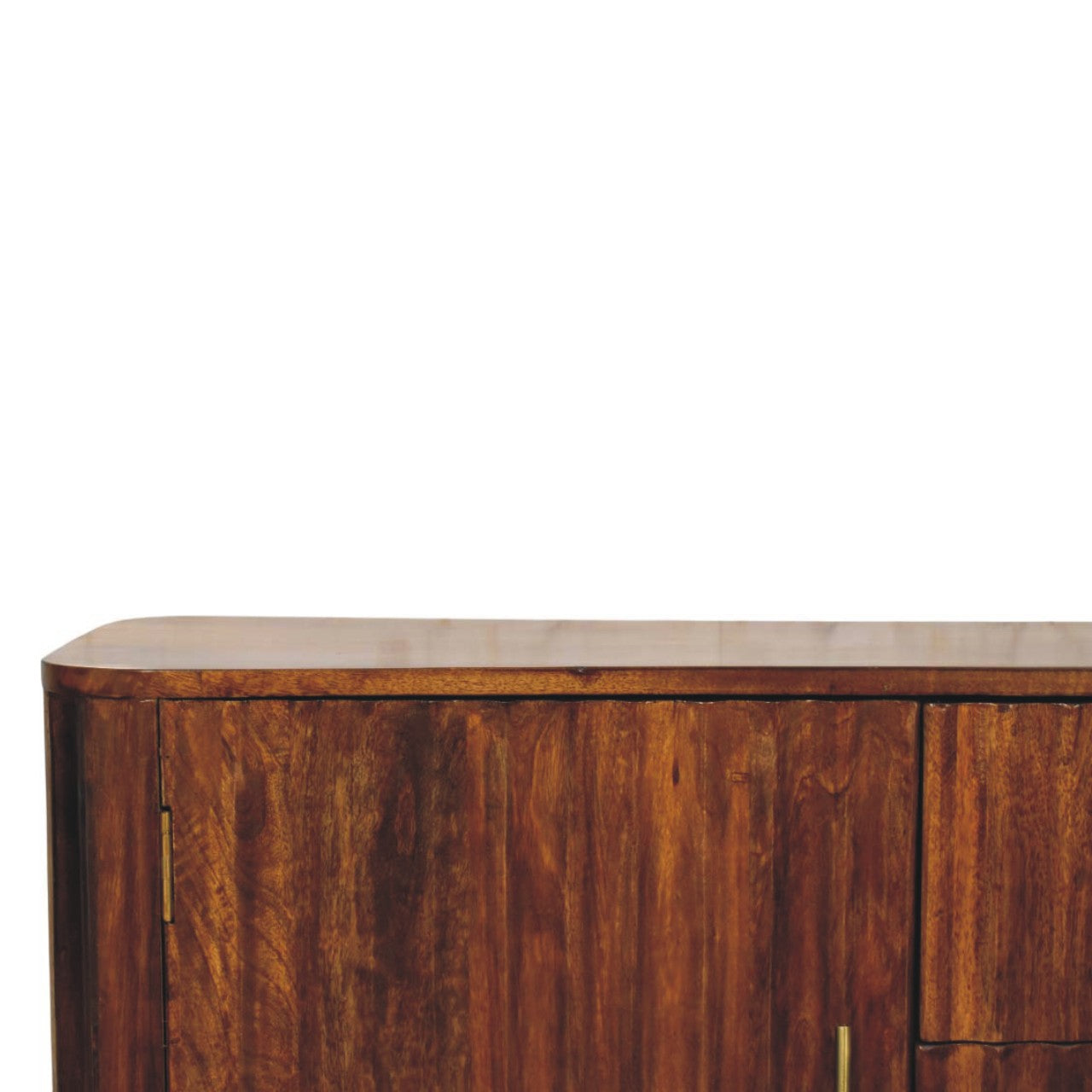 Chestnut Curve Sideboard in Solid Mango Wood - product view 3 showing handcrafted solid mango wood sideboard