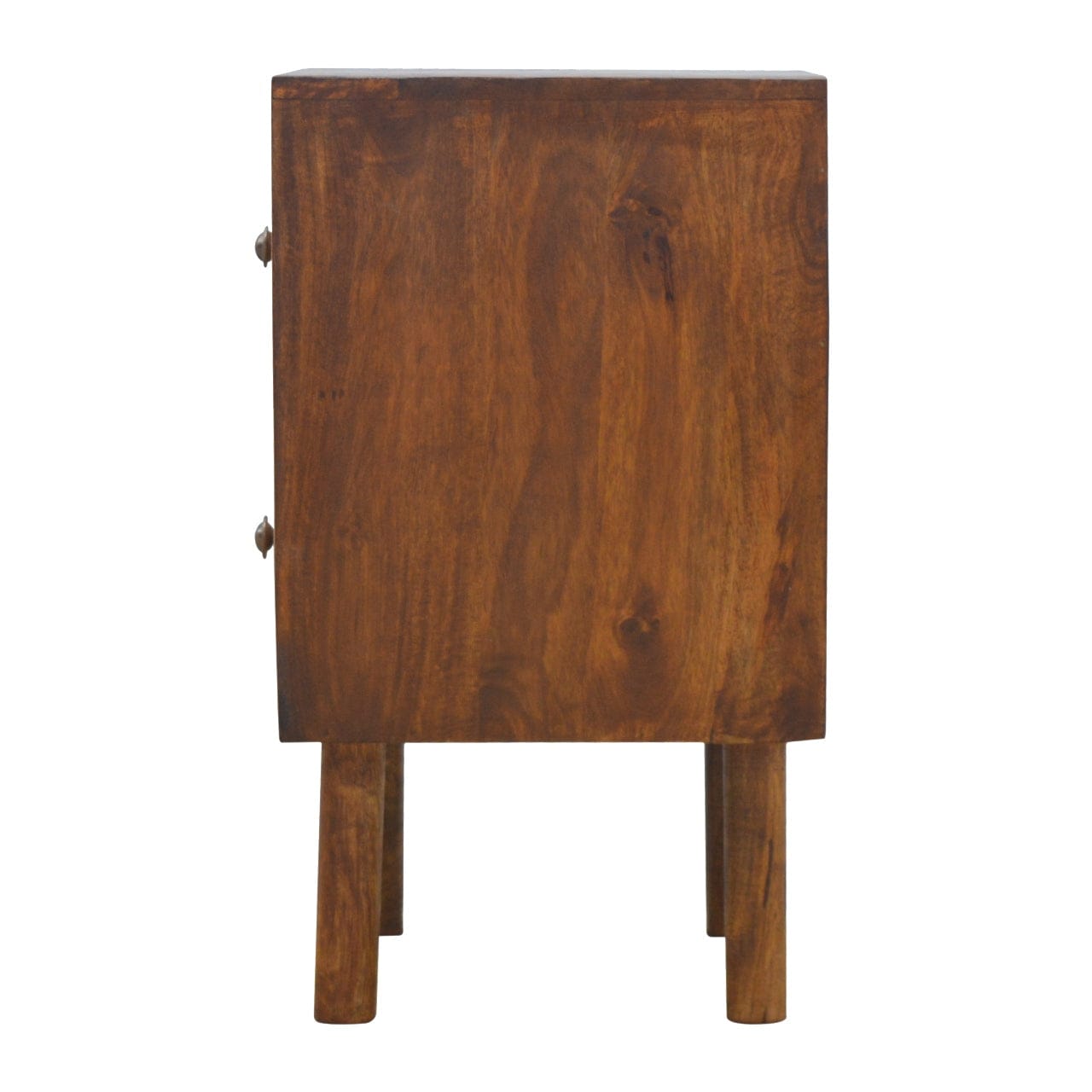 Chestnut Front 2 Nightstand - Solid Mango Wood Bedside Table for Bedroom - product view 7 showing handcrafted solid mango...
