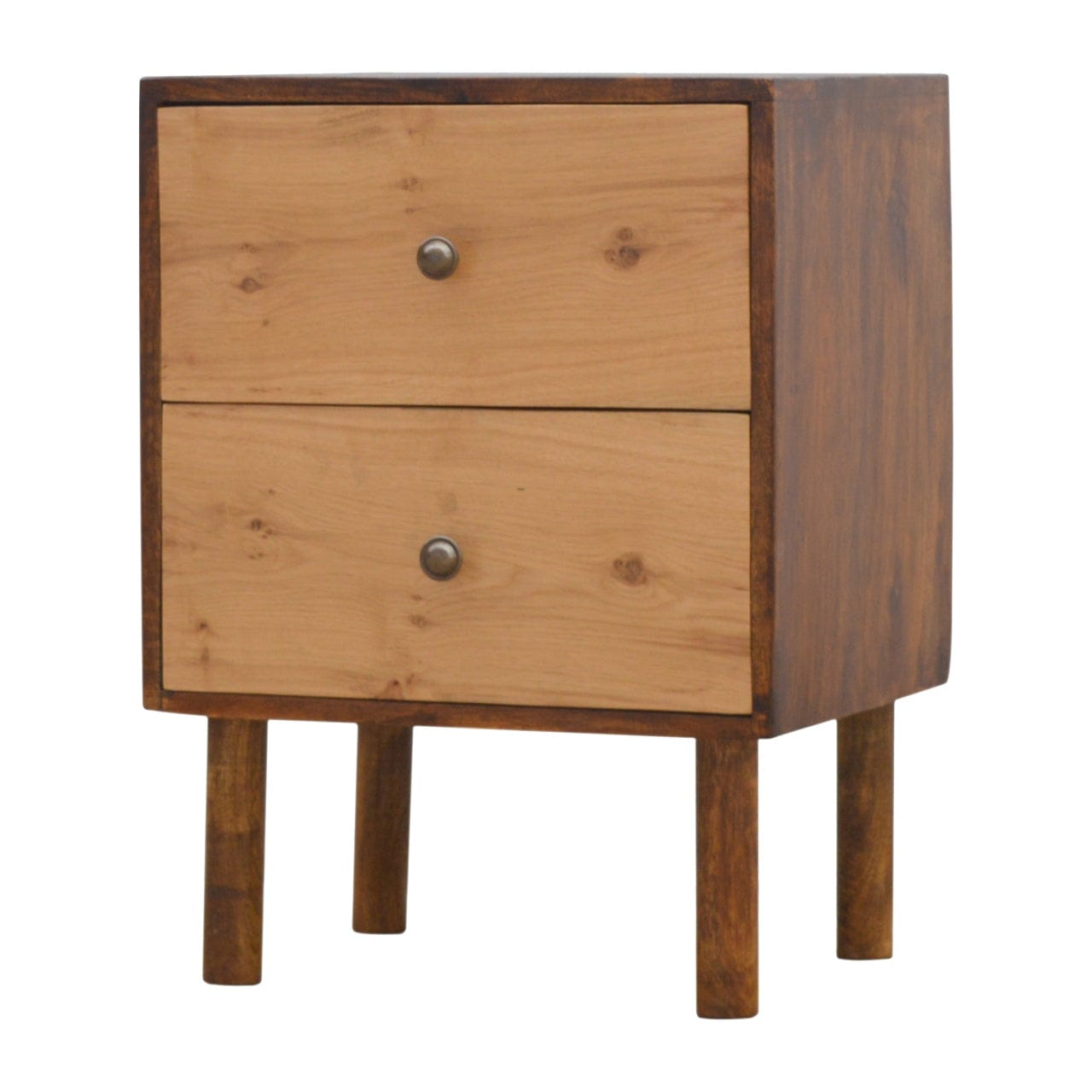 Chestnut Front 2 Nightstand - Solid Mango Wood Bedside Table for Bedroom - product view 2 showing handcrafted solid mango...