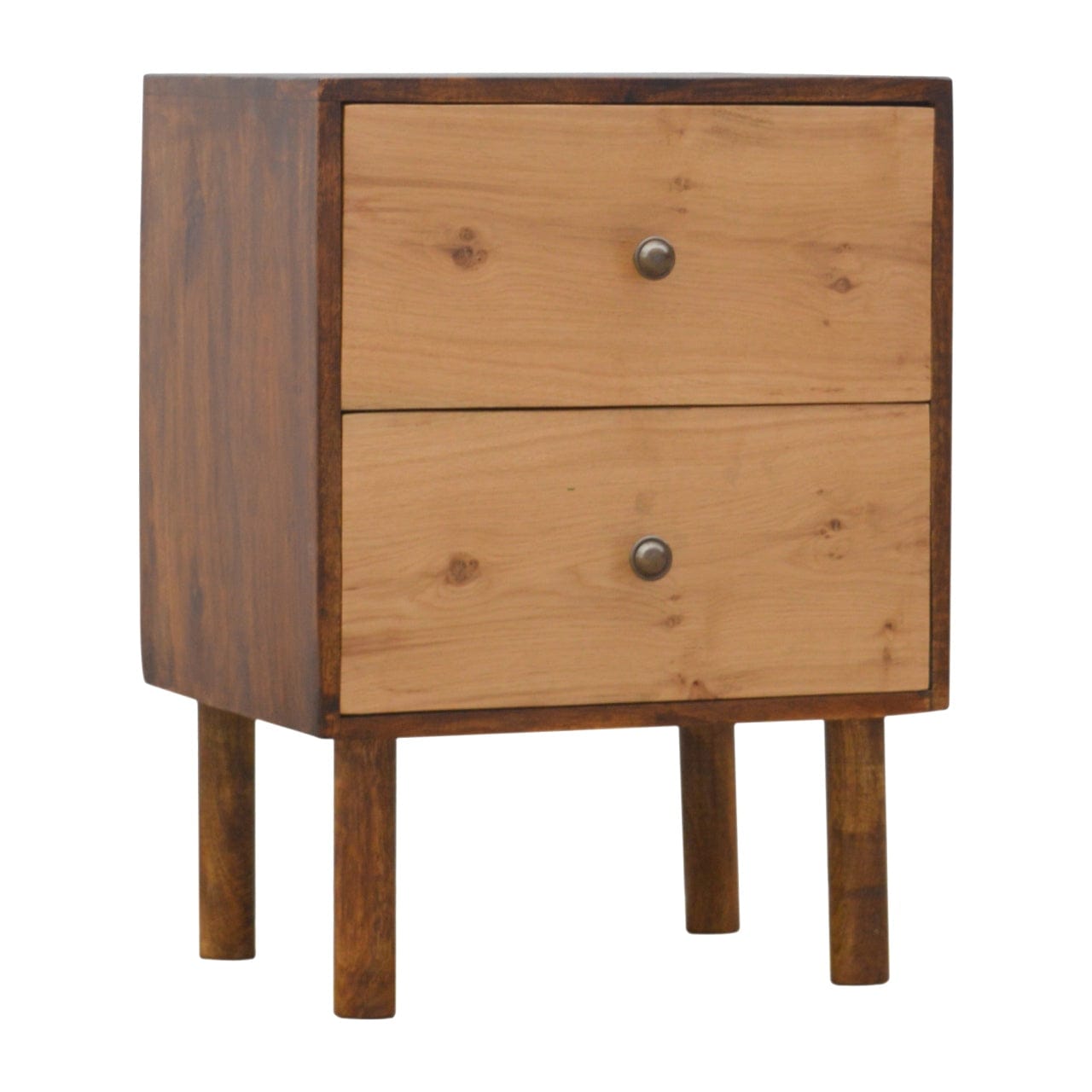 Chestnut Front 2 Nightstand - Solid Mango Wood Bedside Table for Bedroom - main view showing handcrafted solid mango wood...