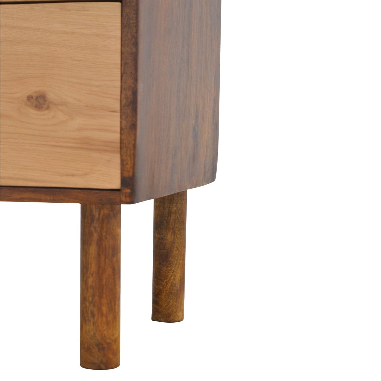 Chestnut Front 2 Nightstand - Solid Mango Wood Bedside Table for Bedroom - product view 4 showing handcrafted solid mango...