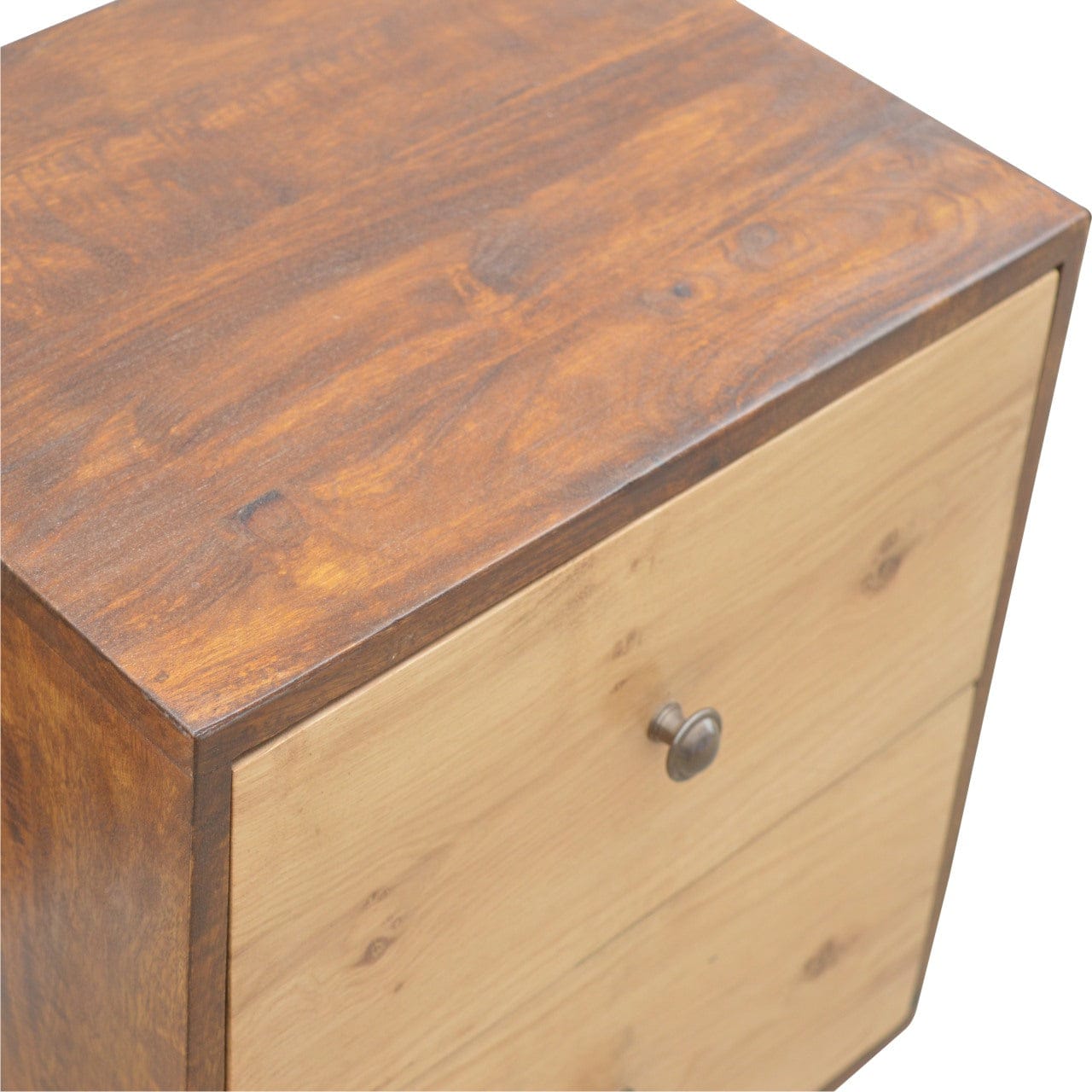 Chestnut Front 2 Nightstand - Solid Mango Wood Bedside Table for Bedroom - product view 6 showing handcrafted solid mango...