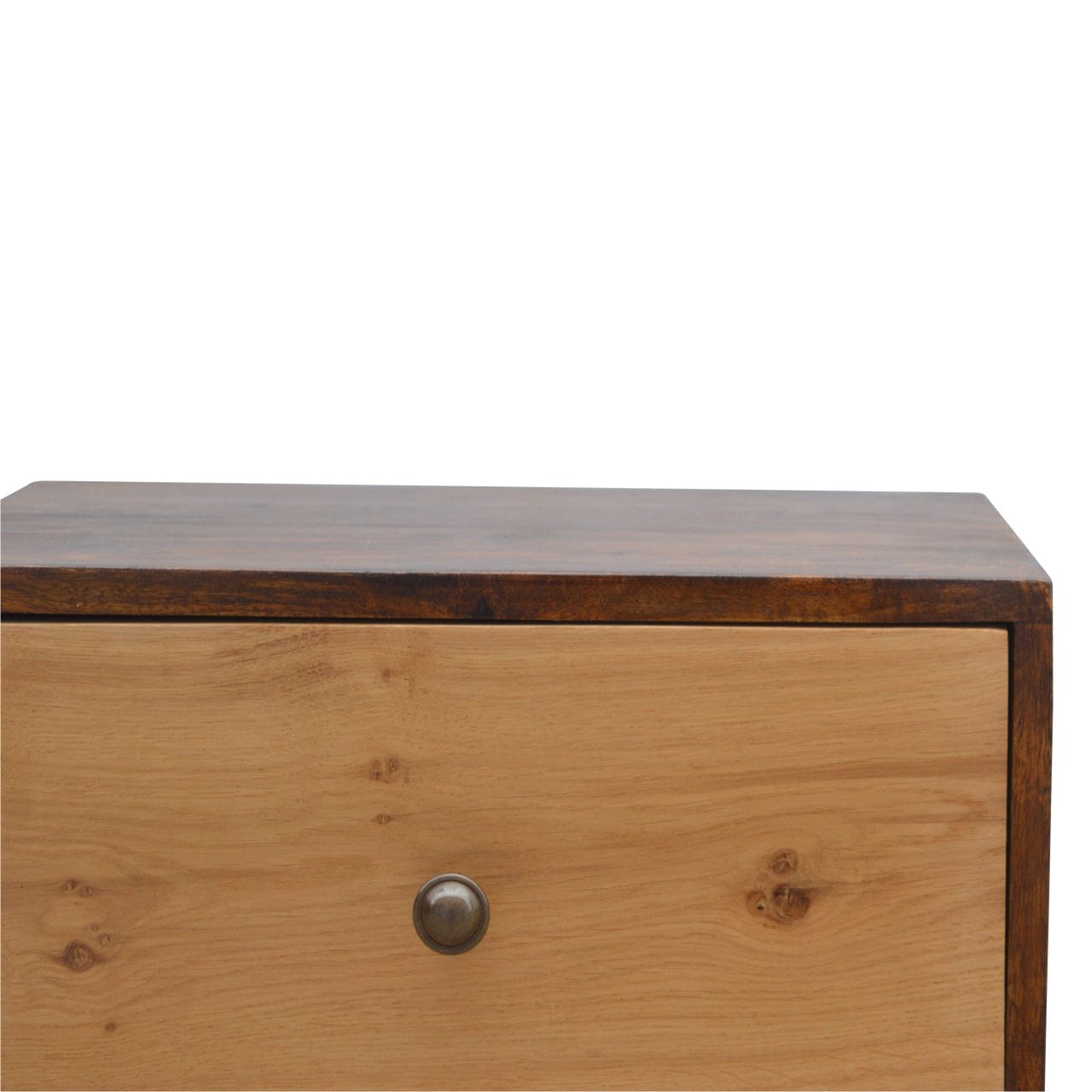 Chestnut Front 2 Nightstand - Solid Mango Wood Bedside Table for Bedroom - product view 3 showing handcrafted solid mango...
