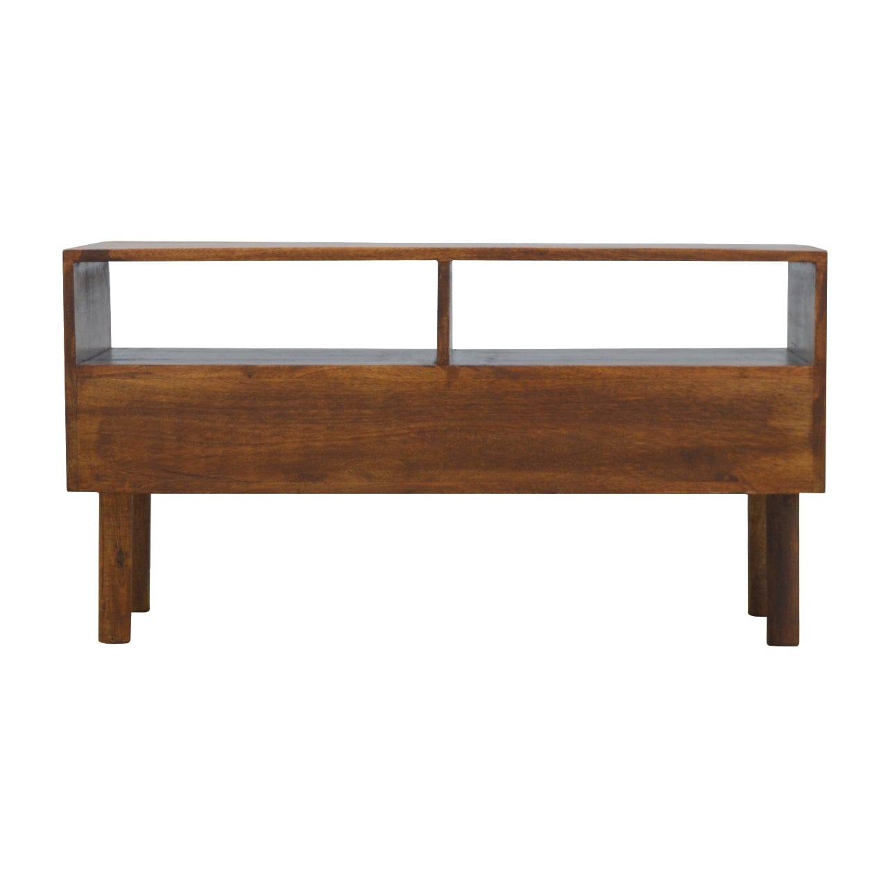 Chestnut Front TV Stand - Solid Mango Wood Entertainment Center for Living Room - product view 8 showing handcrafted...