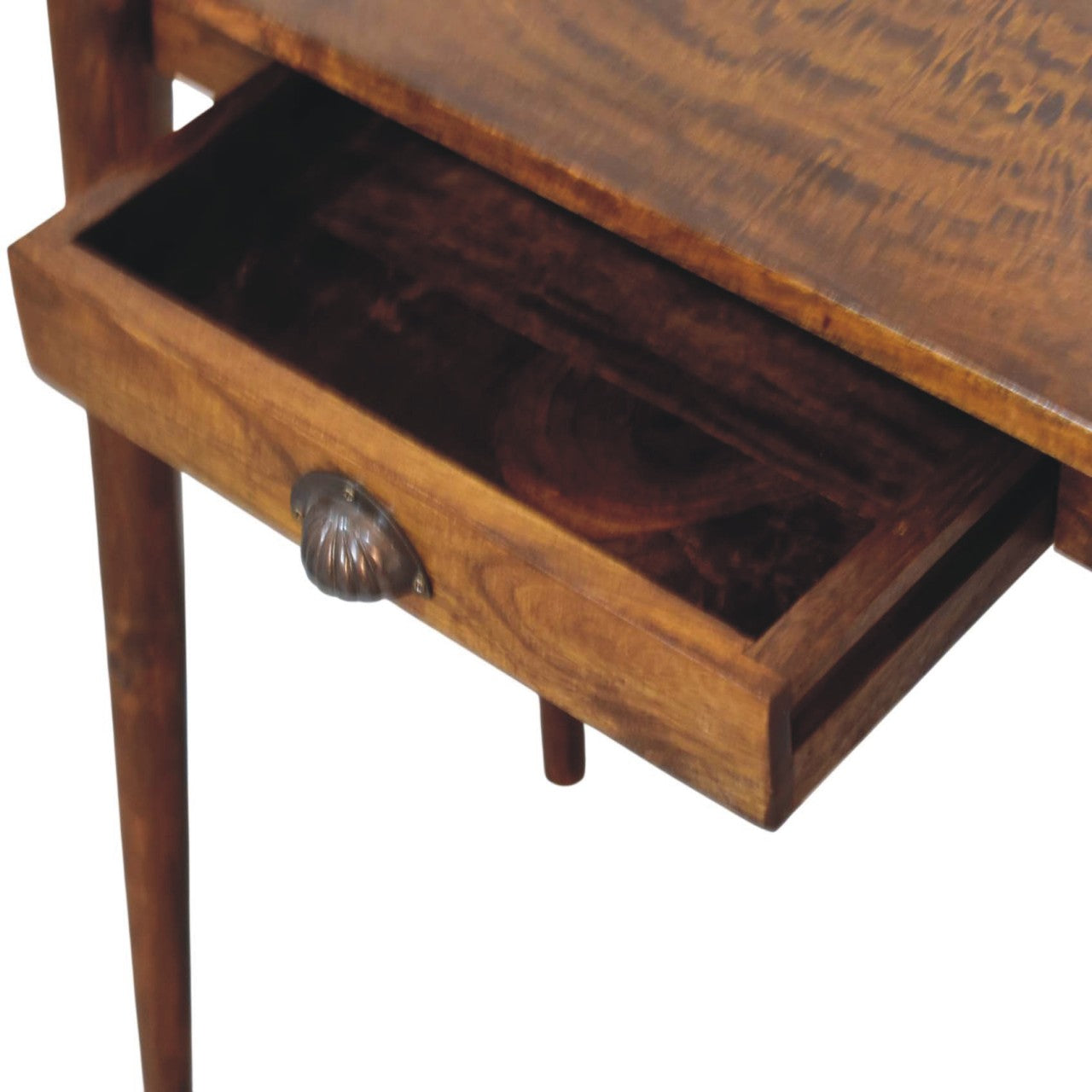 Chestnut Nordic Writing Desk in Solid Mango Wood - product view 5 showing handcrafted solid mango wood dresser