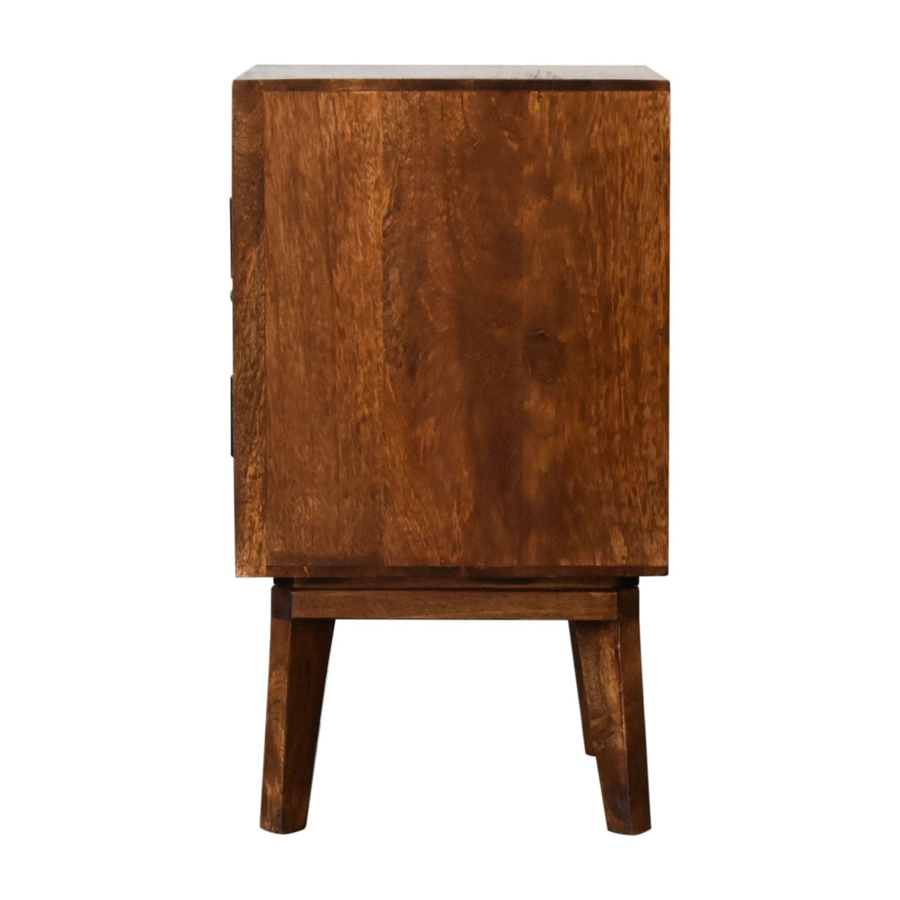 Chestnut Tova Nightstand - Solid Mango Wood Bedside Table for Bedroom - product view 9 showing handcrafted solid mango...