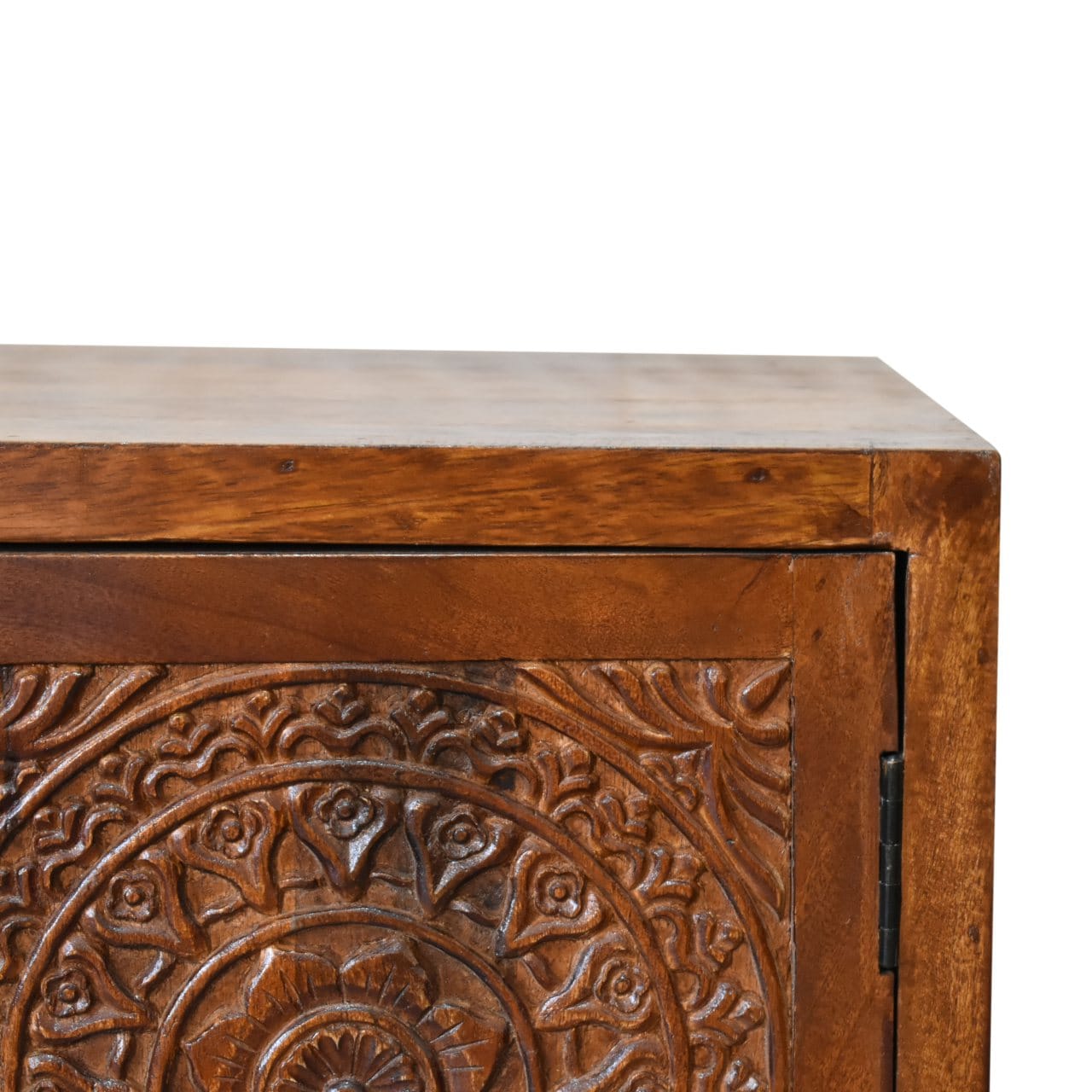 Chestnut Tova Nightstand - Solid Mango Wood Bedside Table for Bedroom - product view 5 showing handcrafted solid mango...