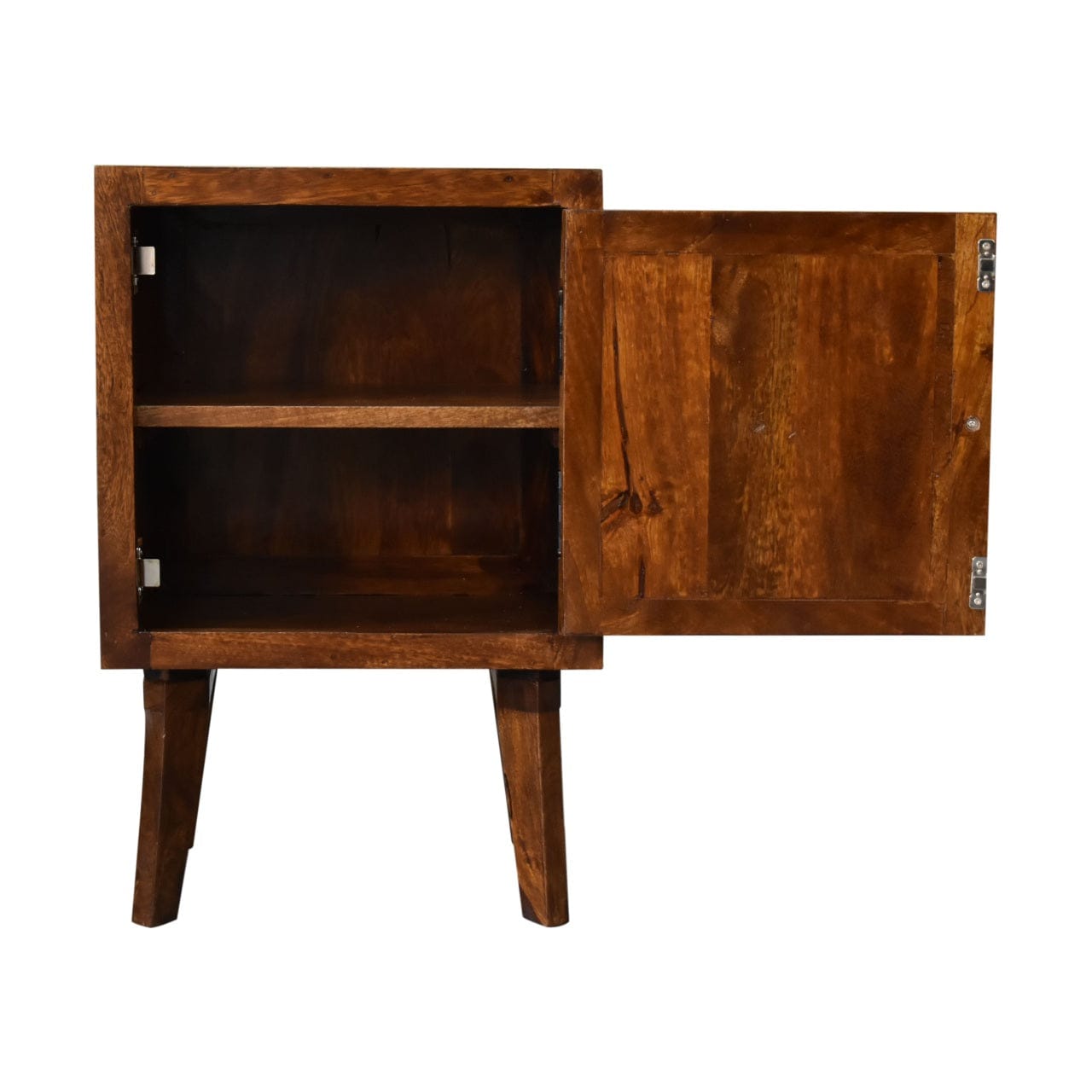 Chestnut Tova Nightstand - Solid Mango Wood Bedside Table for Bedroom - product view 7 showing handcrafted solid mango...