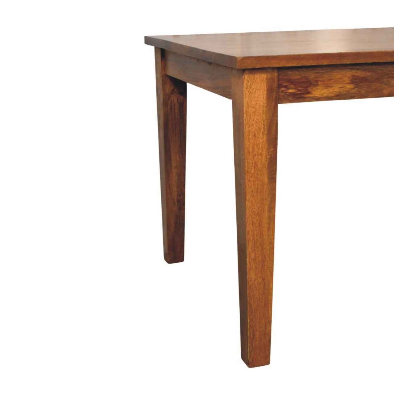 Classic Golden Teak Rectangular Dining Table in Solid Mango Wood - product view 5 showing handcrafted solid mango wood...
