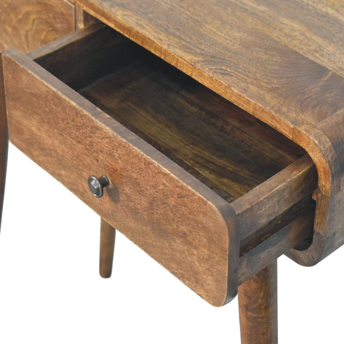 Classic Grey Rounded Console Table in Solid Mango Wood - product view 5 showing handcrafted solid mango wood console table