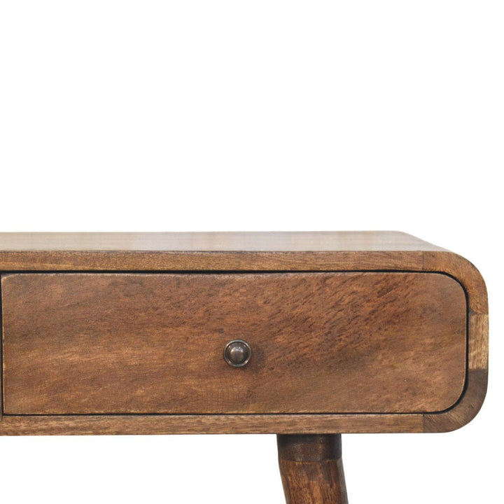 Classic Grey Rounded Console Table in Solid Mango Wood - product view 3 showing handcrafted solid mango wood console table