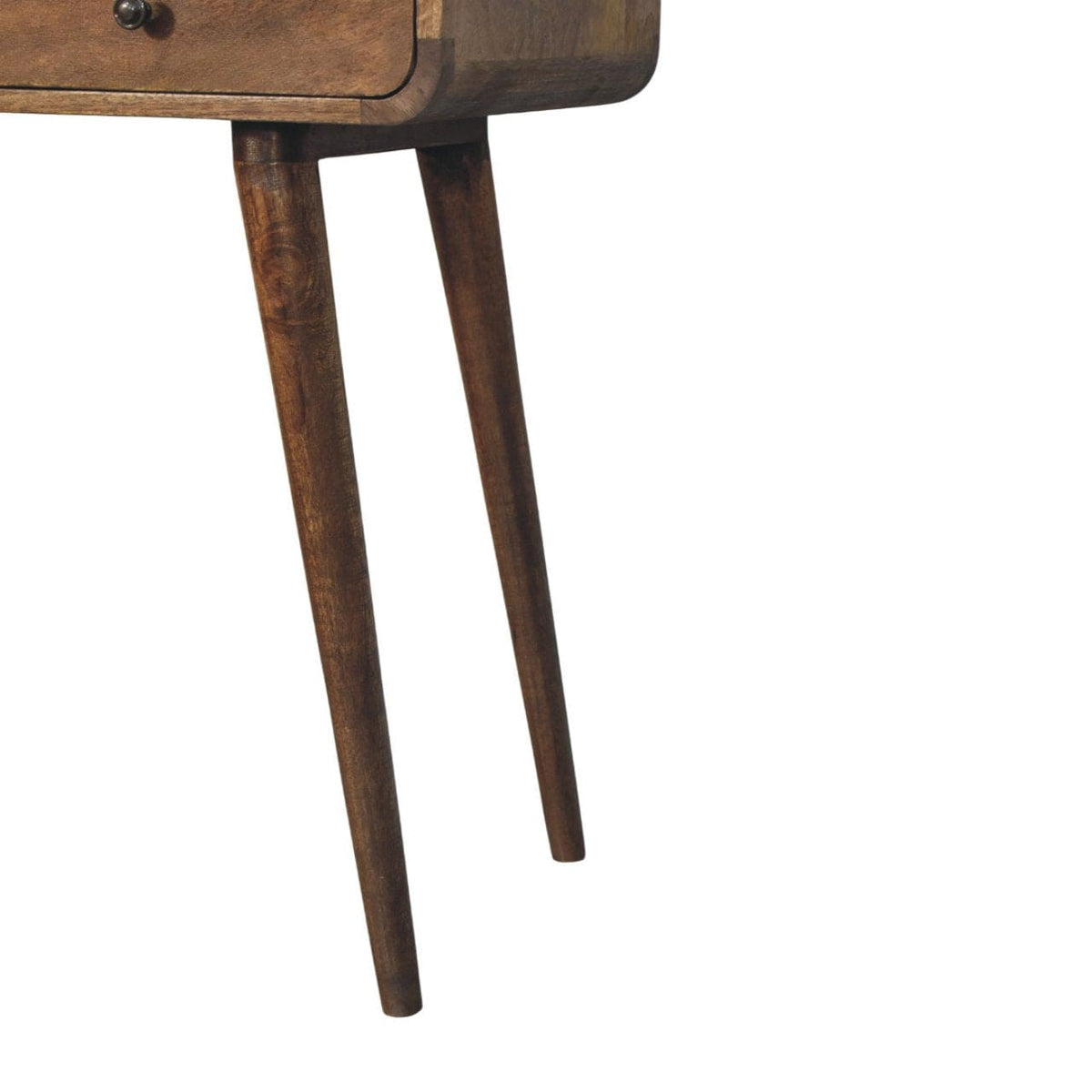 Classic Grey Rounded Console Table in Solid Mango Wood - product view 6 showing handcrafted solid mango wood console table