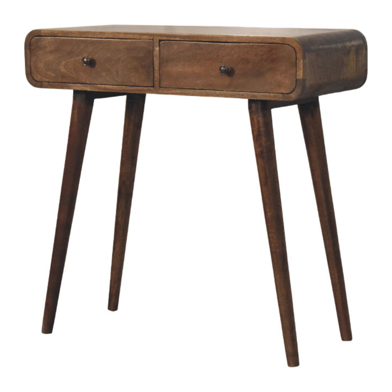 Classic Grey Rounded Console Table in Solid Mango Wood - main view showing handcrafted solid mango wood console table
