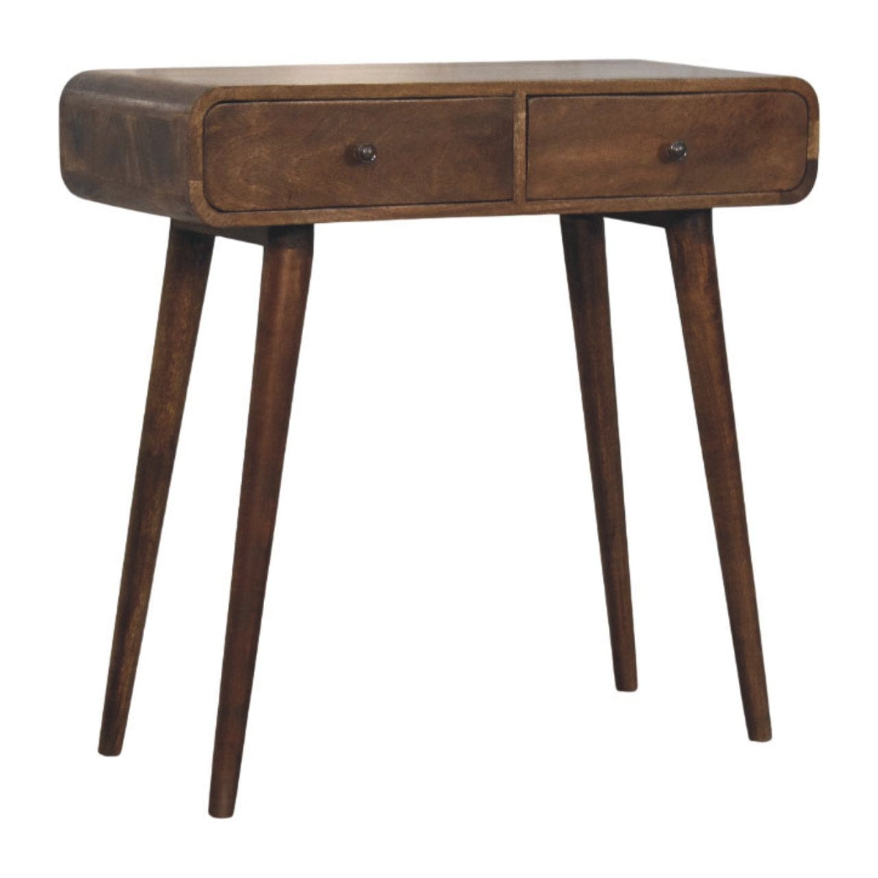 Classic Grey Rounded Console Table in Solid Mango Wood - product view 2 showing handcrafted solid mango wood console table