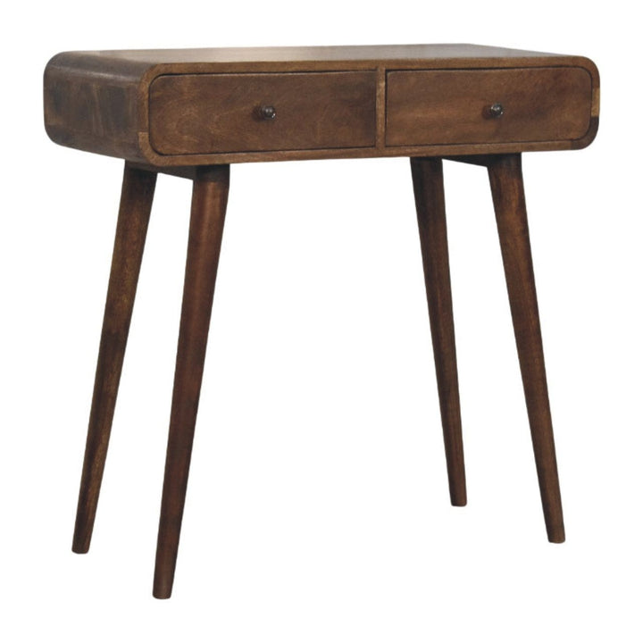 Classic Grey Rounded Console Table in Solid Mango Wood - product view 2 showing handcrafted solid mango wood console table