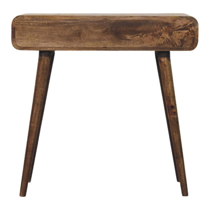 Classic Grey Rounded Console Table in Solid Mango Wood - product view 8 showing handcrafted solid mango wood console table