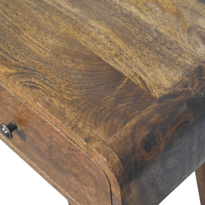 Classic Grey Rounded Console Table in Solid Mango Wood - product view 4 showing handcrafted solid mango wood console table