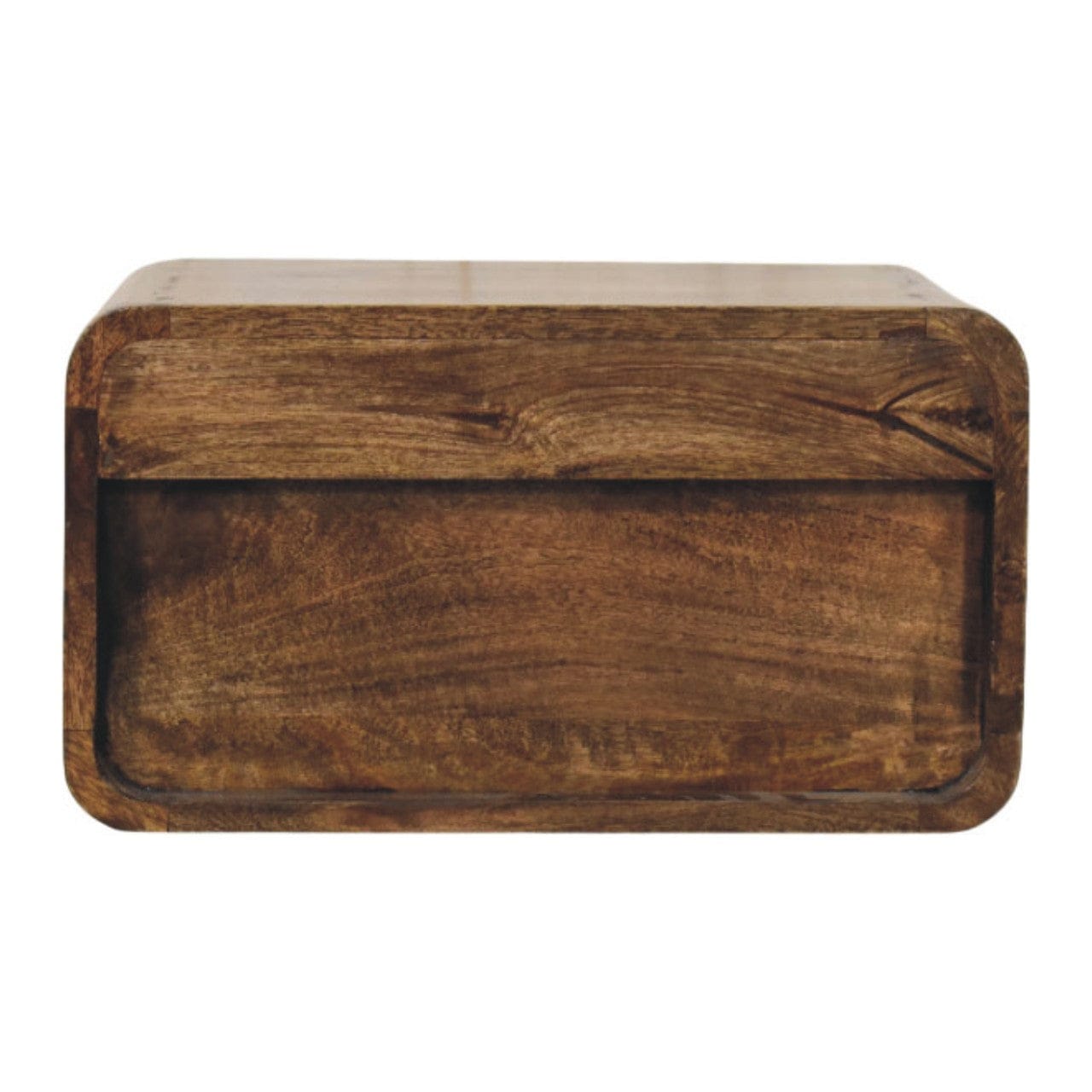 Classic Grey Rounded Edge 1-Drawer Bedside Table - Solid Mango Wood Nightstand - product view 9 showing handcrafted solid...
