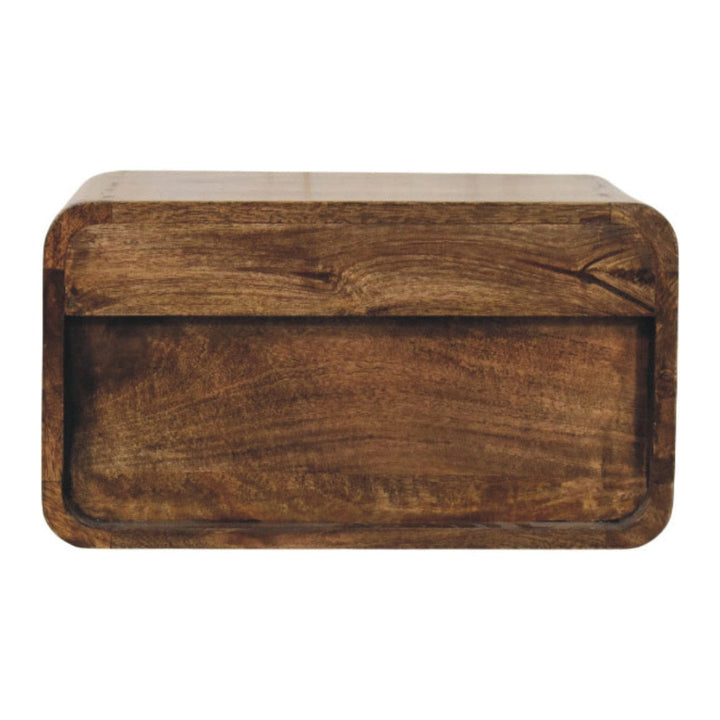 Classic Grey Rounded Edge 1-Drawer Bedside Table - Solid Mango Wood Nightstand - product view 9 showing handcrafted solid...