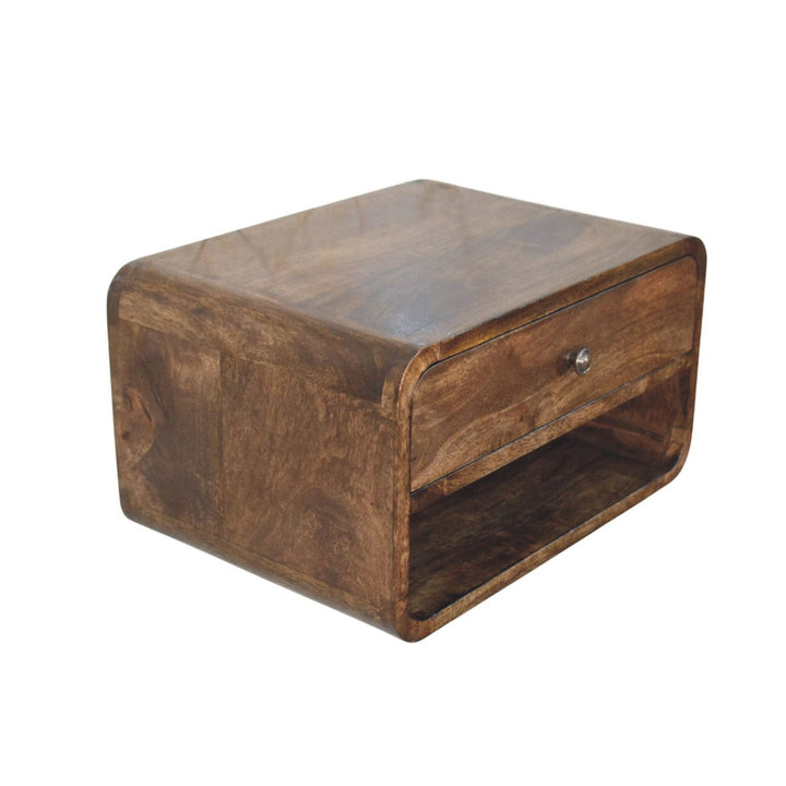 Classic Grey Rounded Edge 1-Drawer Bedside Table - Solid Mango Wood Nightstand - product view 7 showing handcrafted solid...