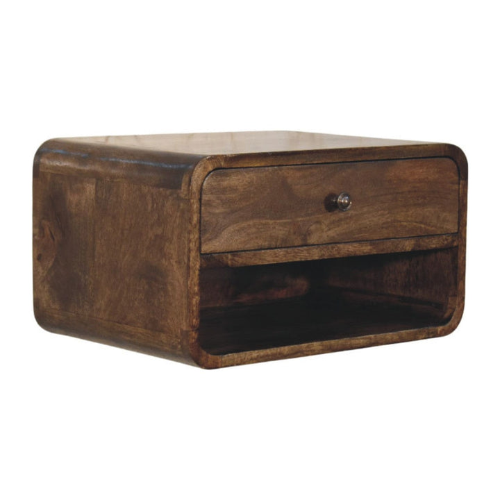 Classic Grey Rounded Edge 1-Drawer Bedside Table - Solid Mango Wood Nightstand - product view 3 showing handcrafted solid...