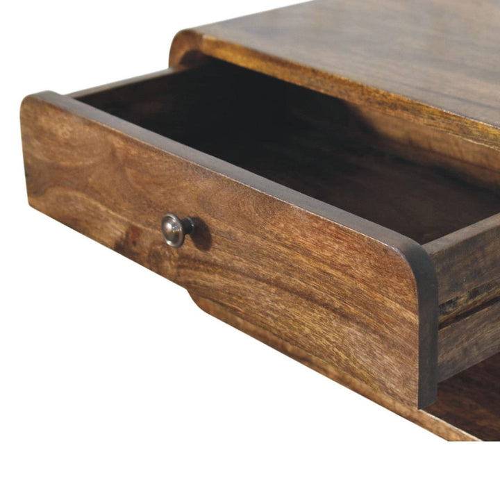 Classic Grey Rounded Edge 1-Drawer Bedside Table - Solid Mango Wood Nightstand - product view 6 showing handcrafted solid...