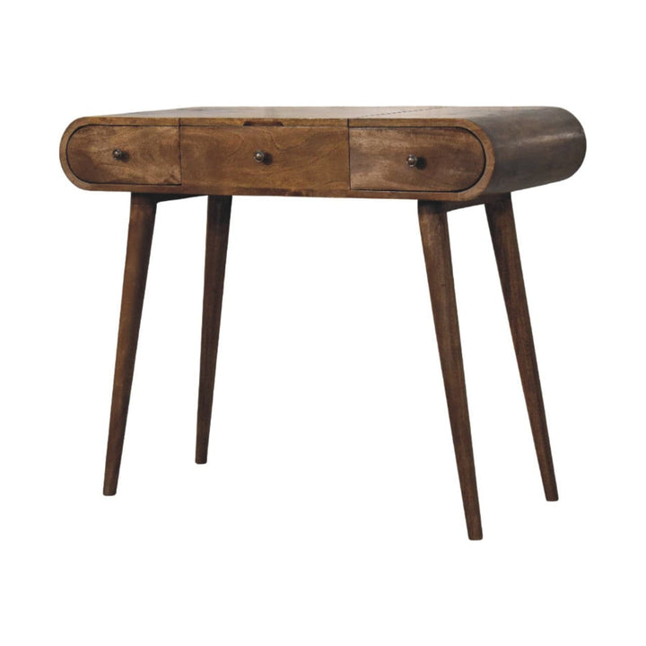 Classic Grey Curved Dressing Table in Solid Mango Wood - product view 2 showing handcrafted solid mango wood desk