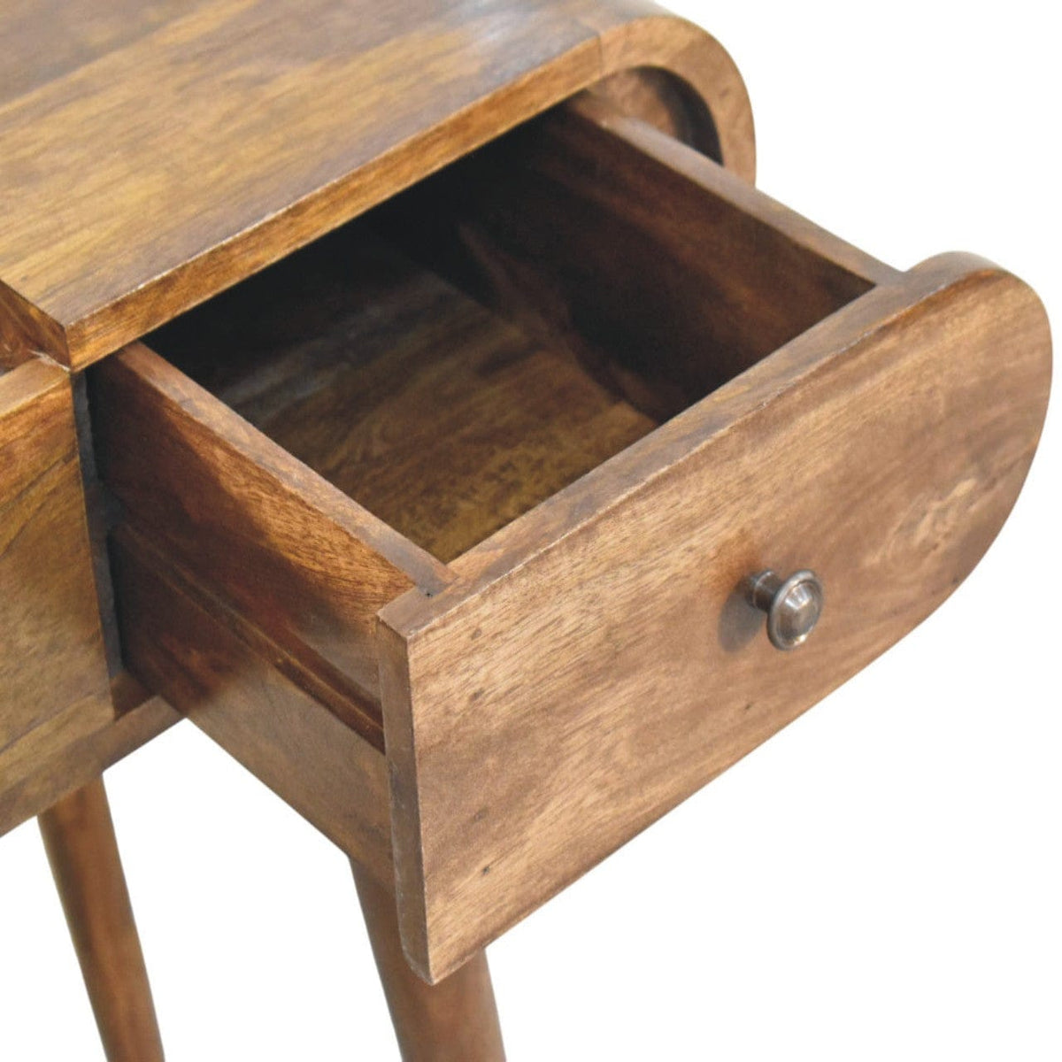 Classic Grey Curved Dressing Table in Solid Mango Wood - product view 6 showing handcrafted solid mango wood desk