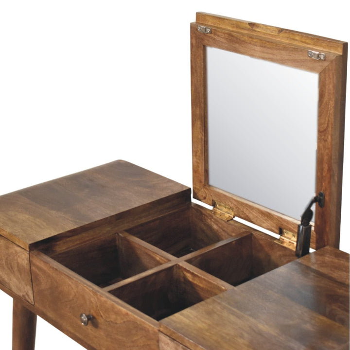 Classic Grey Curved Dressing Table in Solid Mango Wood - product view 5 showing handcrafted solid mango wood desk