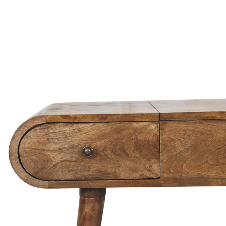 Classic Grey Curved Dressing Table in Solid Mango Wood - product view 3 showing handcrafted solid mango wood desk