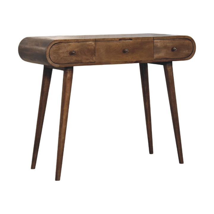 Classic Grey Curved Dressing Table in Solid Mango Wood - main view showing handcrafted solid mango wood desk