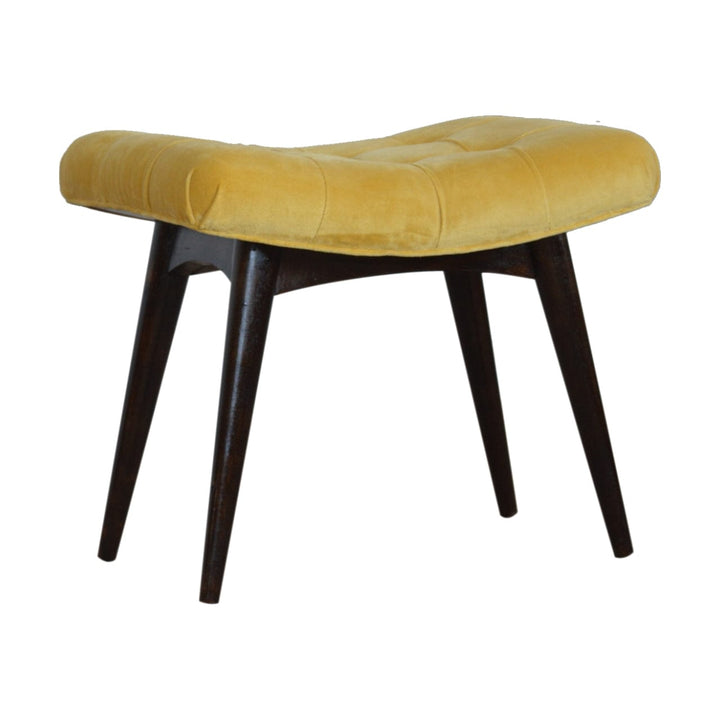 Cotton Velvet Bench - Solid Mango Wood Seating Furniture for Entryway - product view 3 showing handcrafted solid mango...