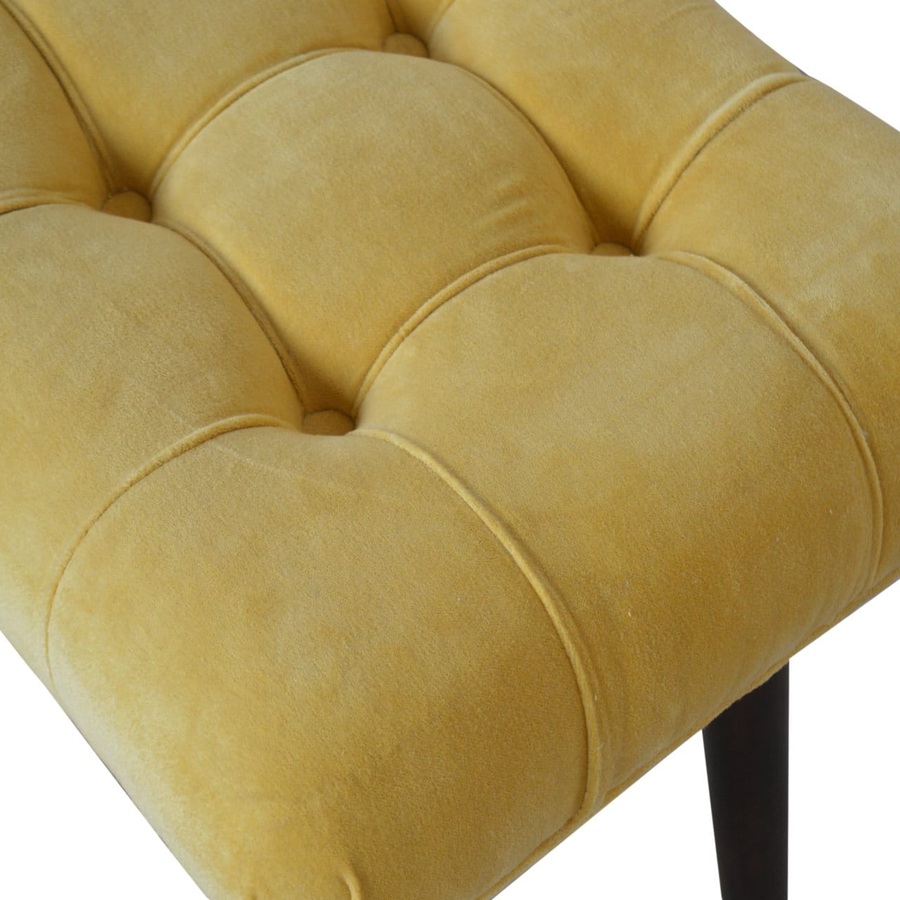 Cotton Velvet Bench - Solid Mango Wood Seating Furniture for Entryway - product view 6 showing handcrafted solid mango...